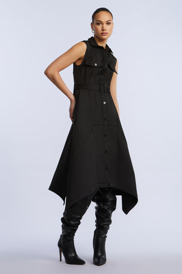 BCBGMAXAZARIA Scarf Hem Taffeta Twill Dress