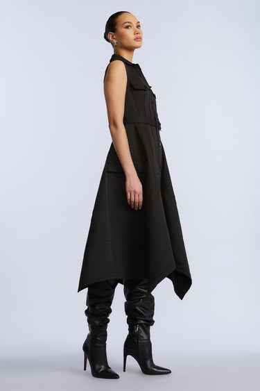 BCBGMAXAZARIA Scarf Hem Taffeta Twill Dress