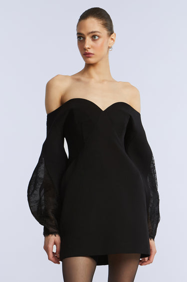 BCBGMAXAZARIA LACE DETAIL COCKTAIL DRESS