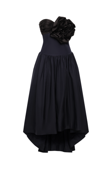 BCBGMAXAZARIA HIGH LOW GOWN WITH FLOWER