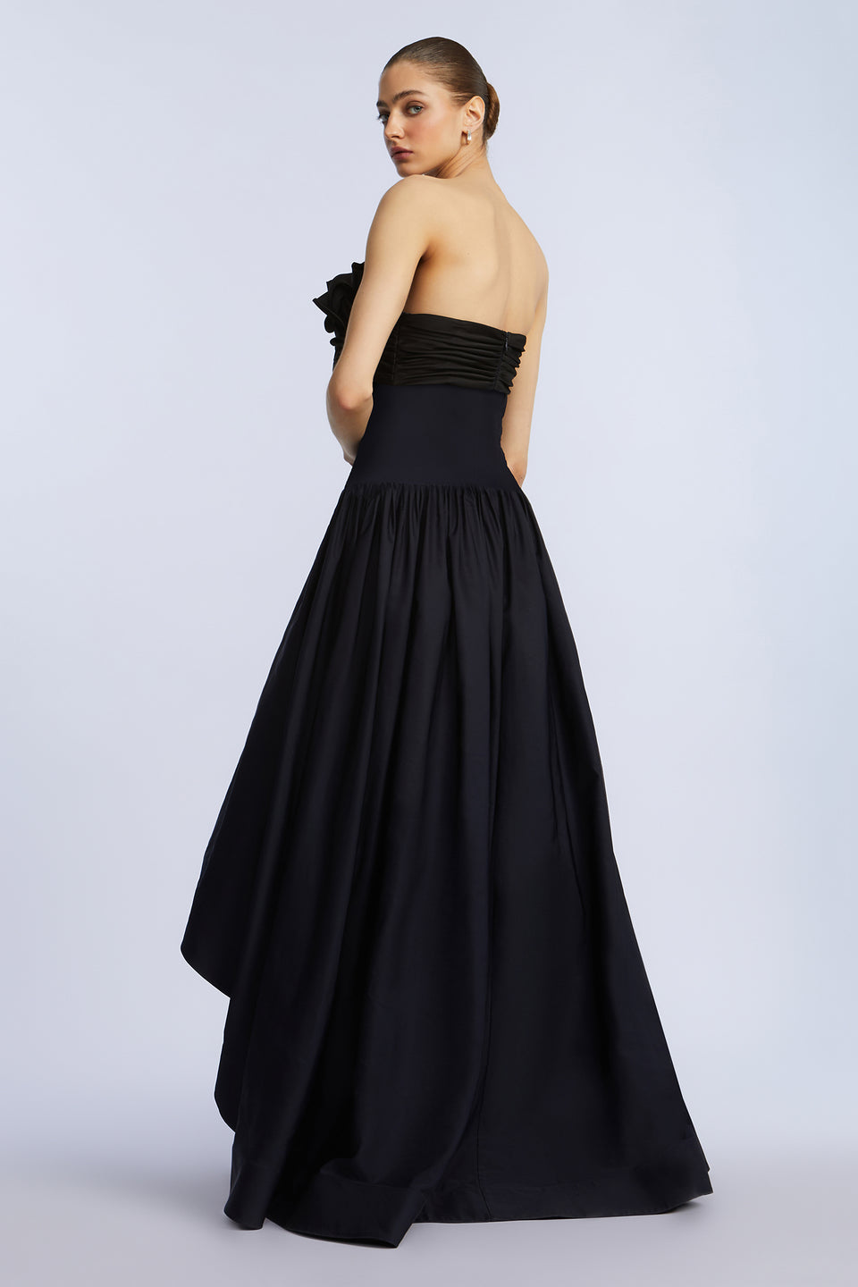 BCBGMAXAZARIA HIGH LOW GOWN WITH FLOWER