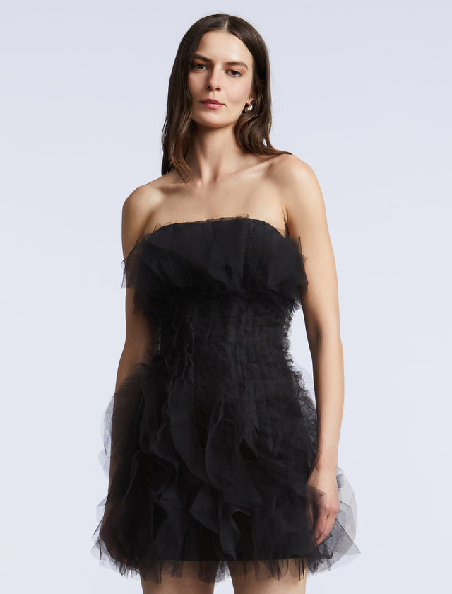 BCBGMAXAZARIA Solid Cascade Mini Dress