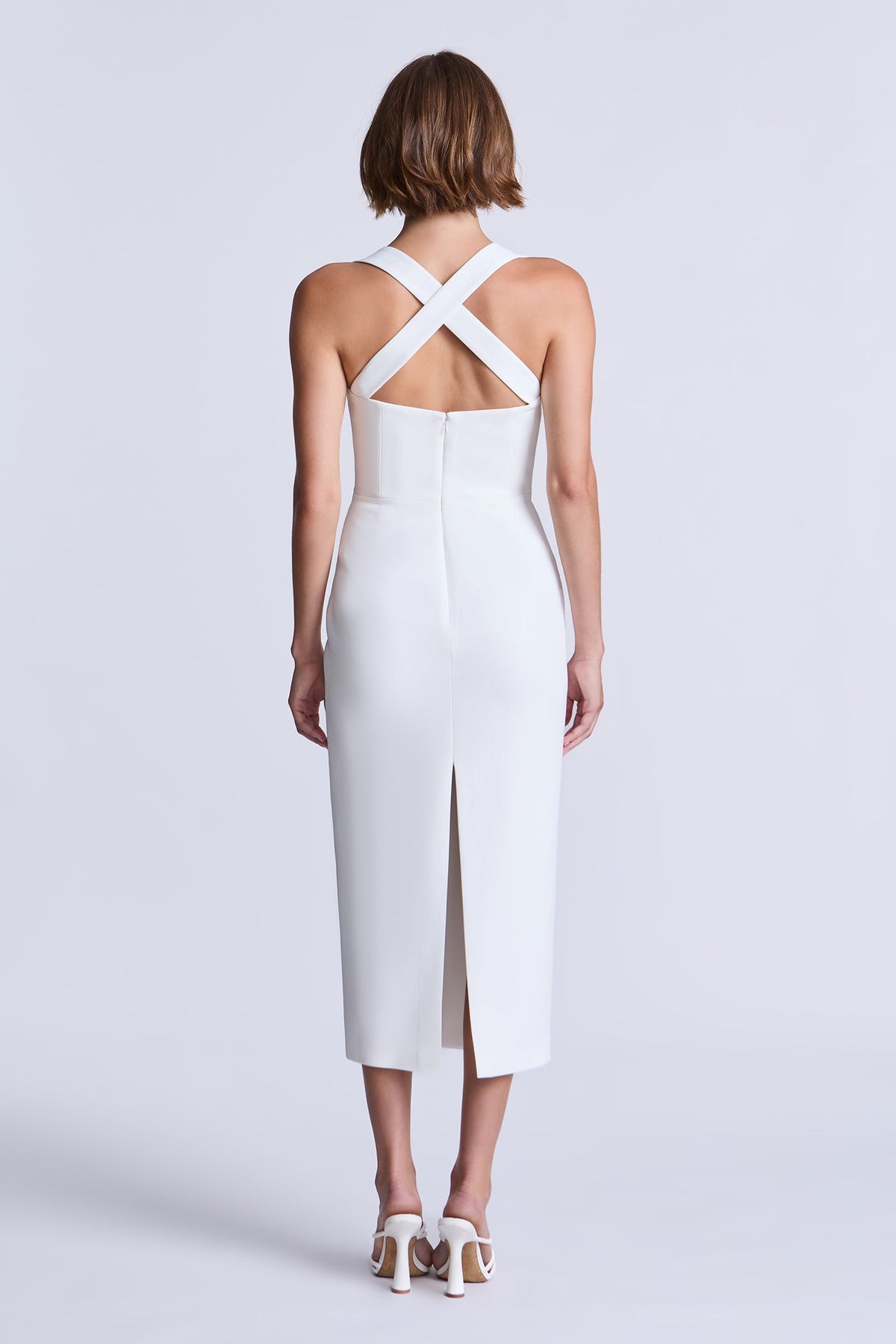 BCBGMAXAZARIA Chelsea Dress Sleek midi cut from structured crepe with a smooth