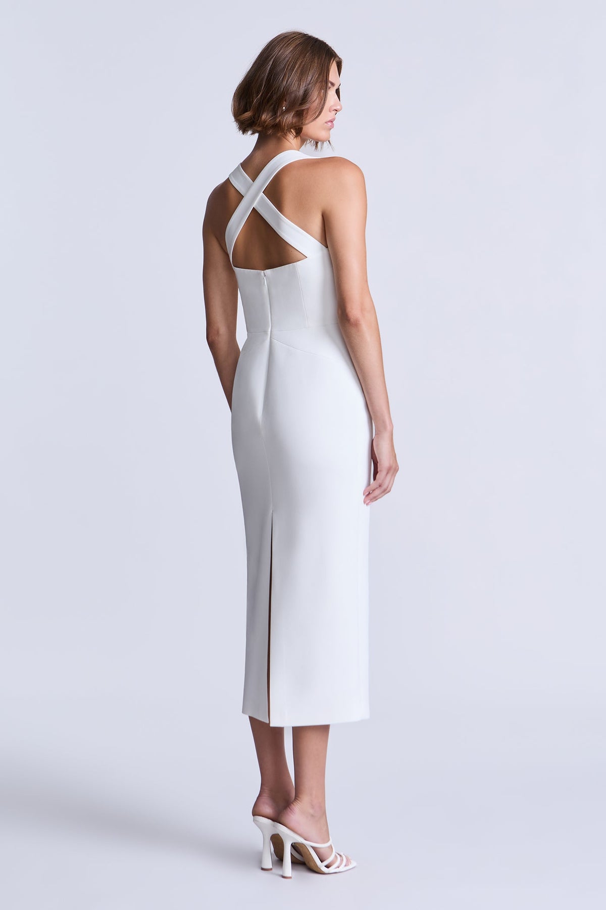 BCBGMAXAZARIA Chelsea Dress Sleek midi cut from structured crepe with a smooth