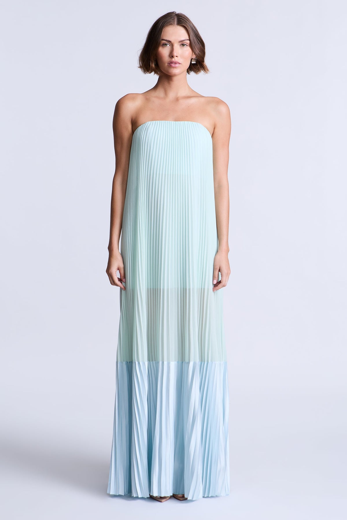 BCBGMAXAZARIA Nora Gown pleated crafted with airy light-catching layers that move with ease