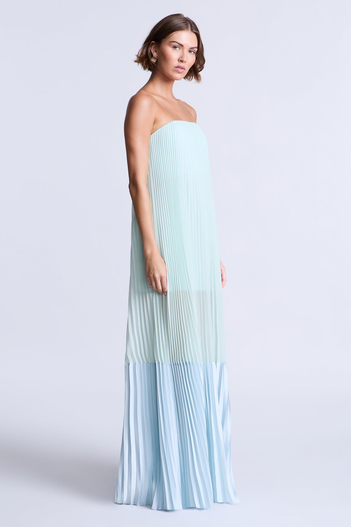 BCBGMAXAZARIA Nora Gown pleated crafted with airy light-catching layers that move with ease