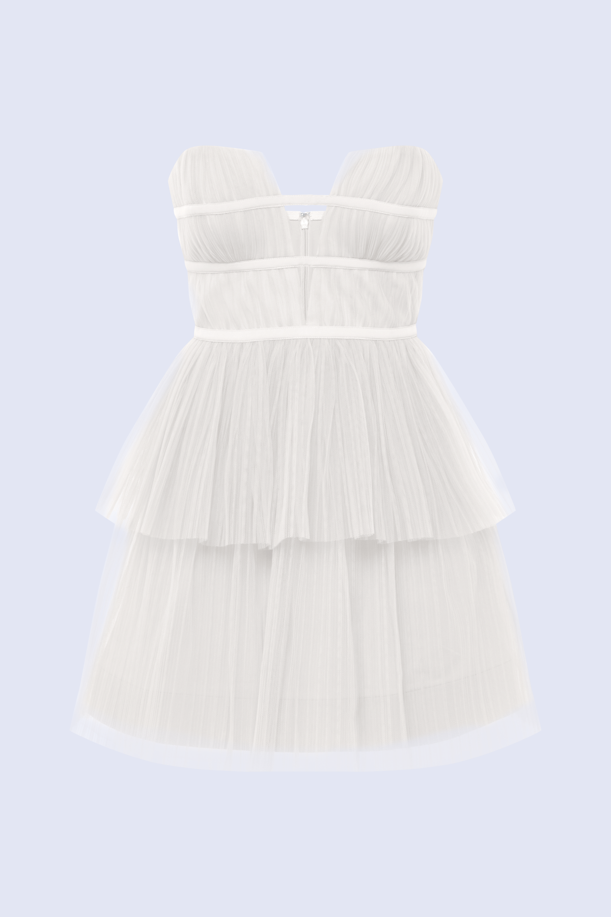 BCBGMAXAZARIA Kristen Dress Strapless tulle mini dress layered with soft tiers for a dimensional finish.