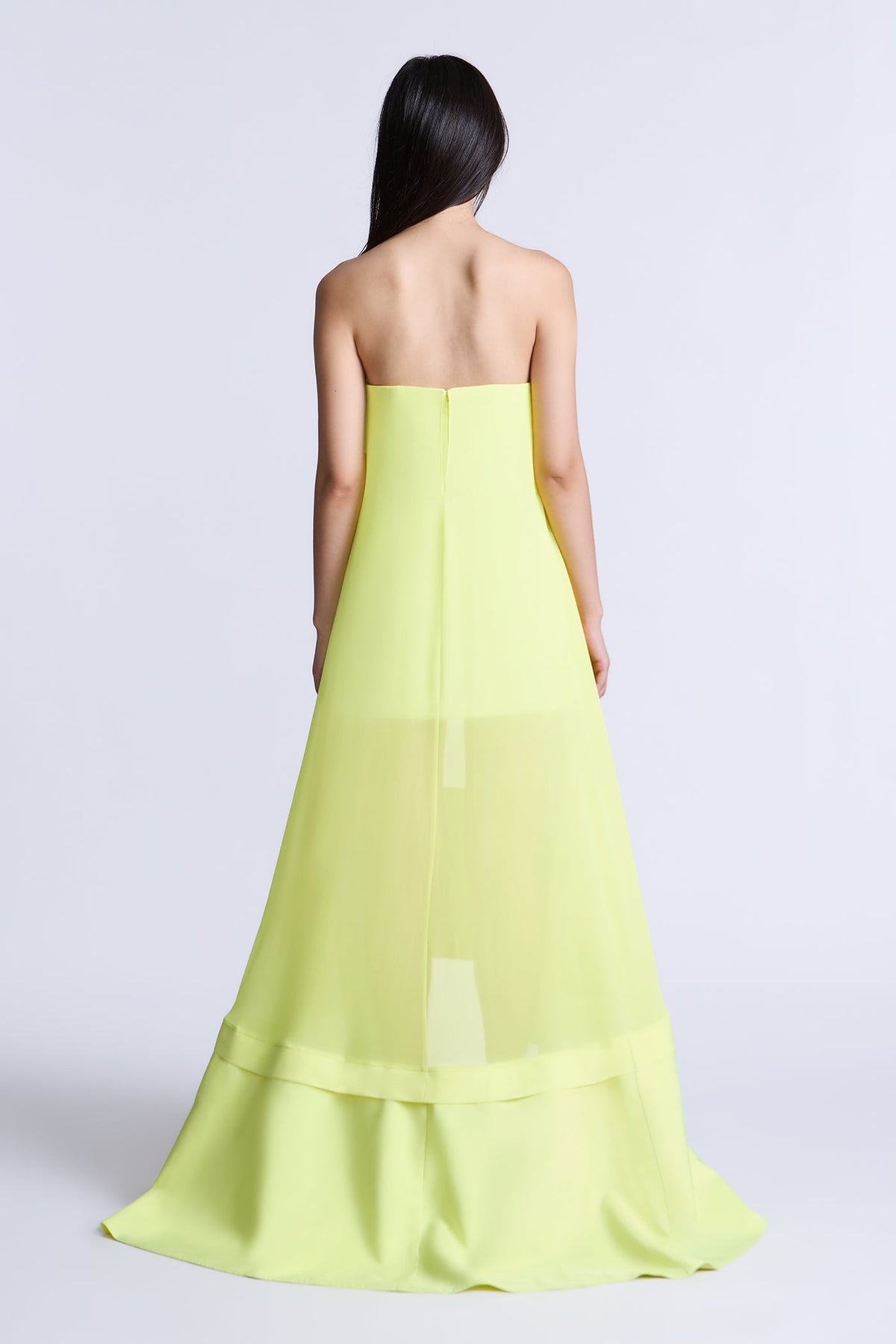 BCBGMAXAZARIA Farrah Gown Sheer chartreuse chiffon crafted with a luminous, weightless drape.