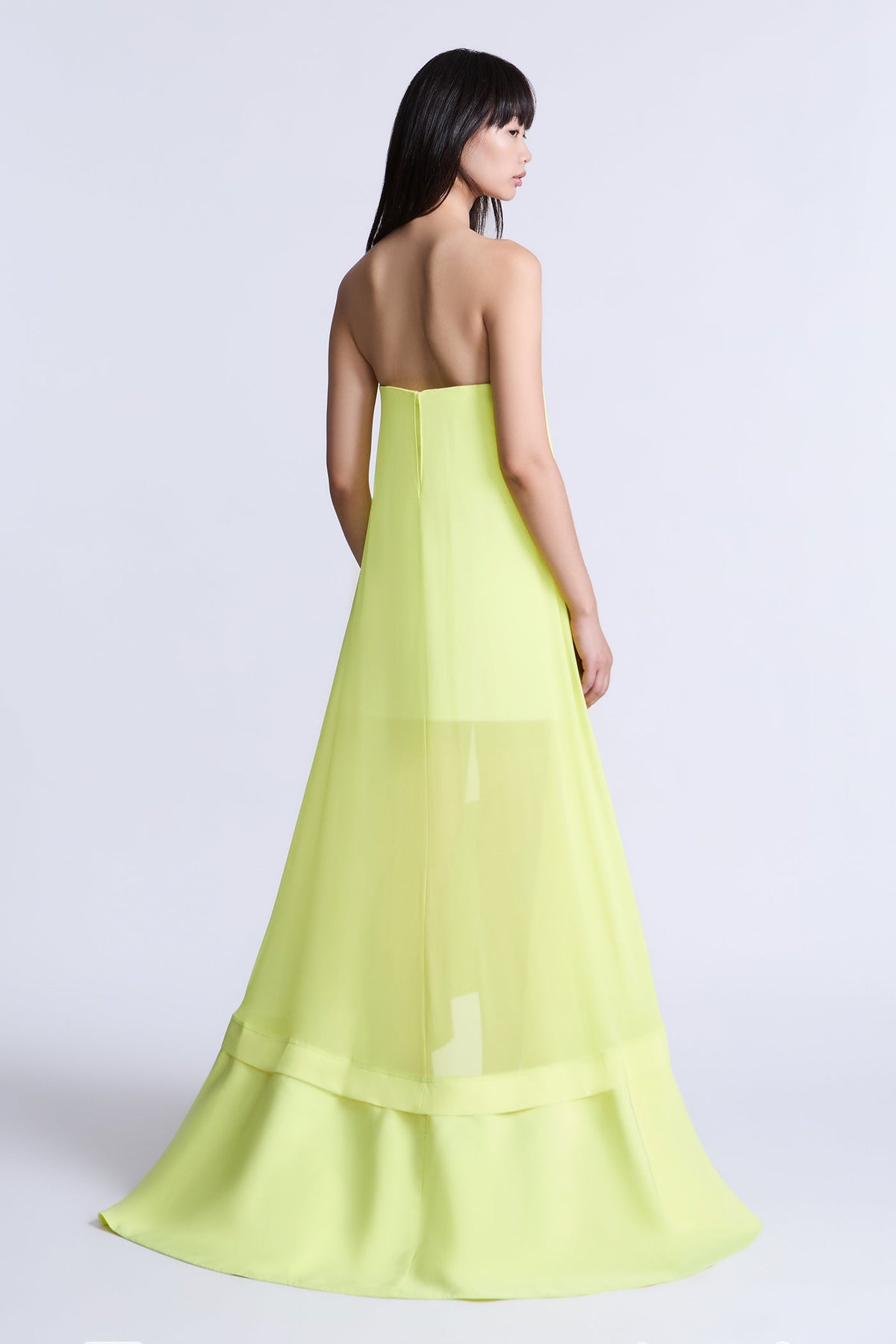 BCBGMAXAZARIA Farrah Gown Sheer chartreuse chiffon crafted with a luminous, weightless drape.