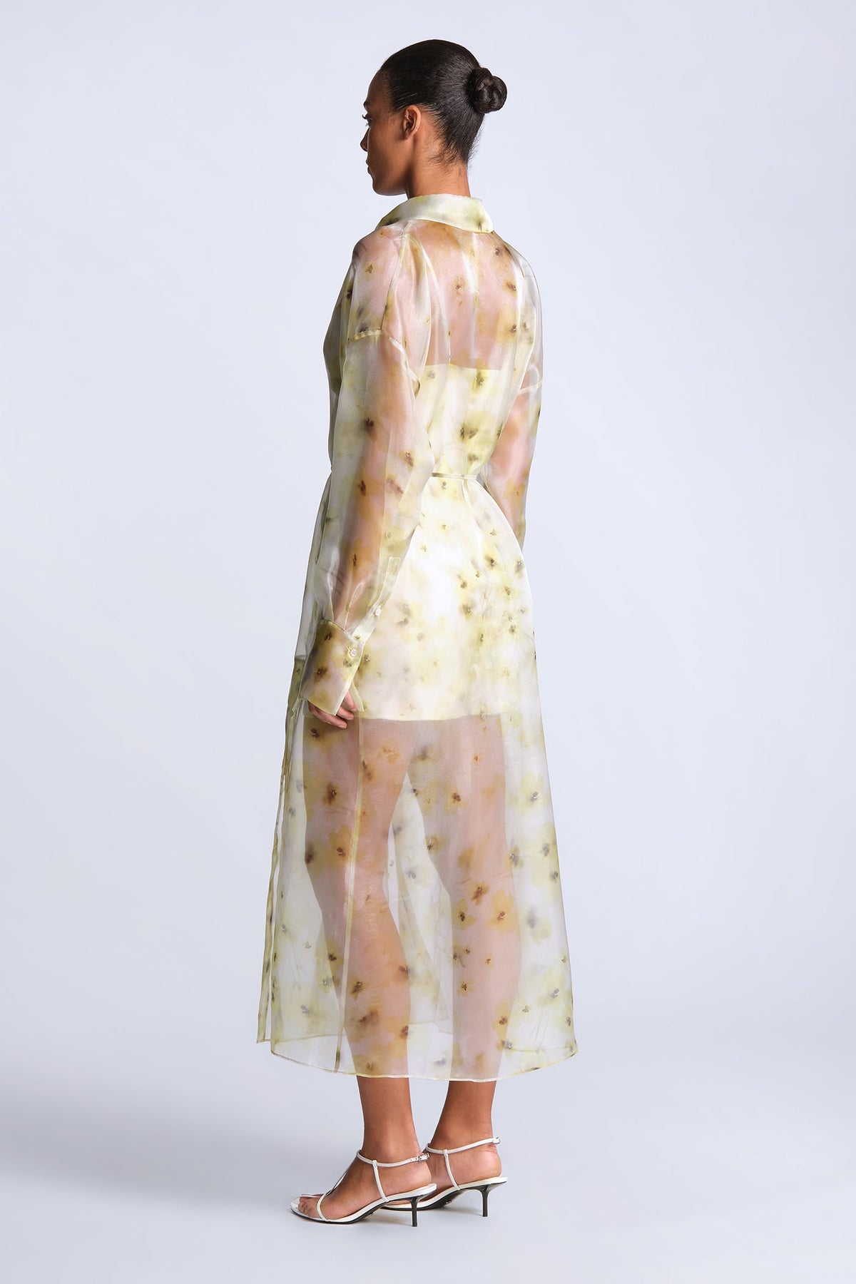 BCBGMAXAZARIA Monica Printed Sheer printed shirt dress in airy organza with a soft fluid drape.