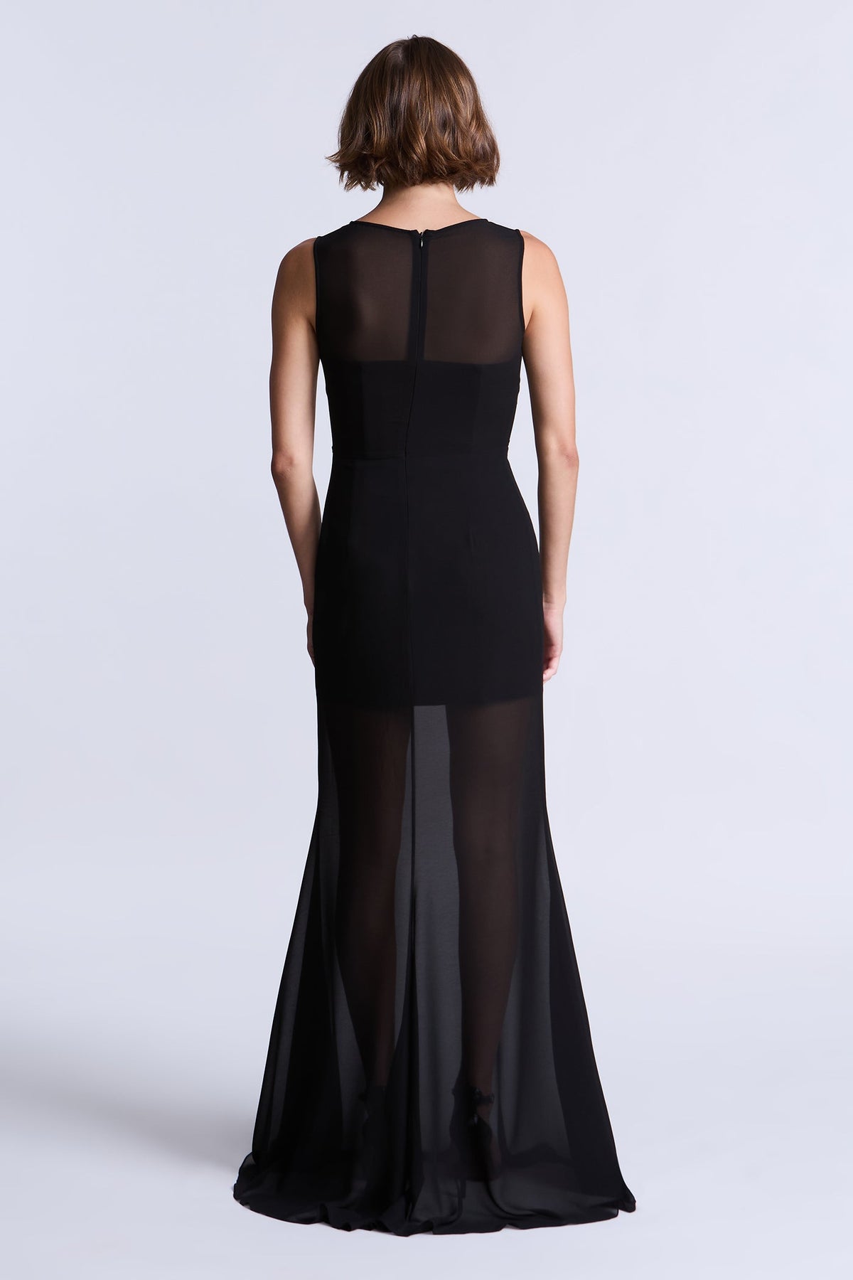 BCBGMAXAZARIA Bella Sheer gown cut from fluid chiffon with a soft weightless drape.
