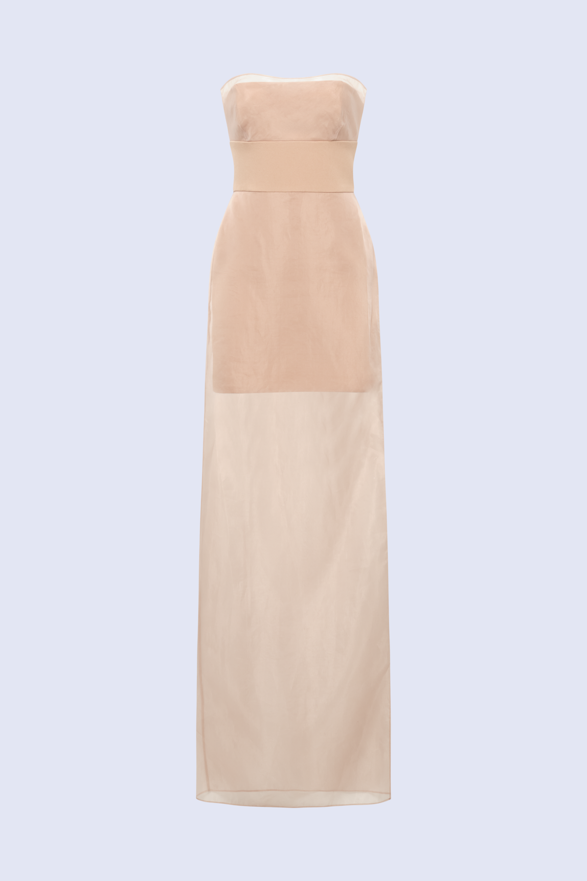 BCBGMAXAZARIA Eva Dress Sheer nude organza dress layered over a softly structured base creating