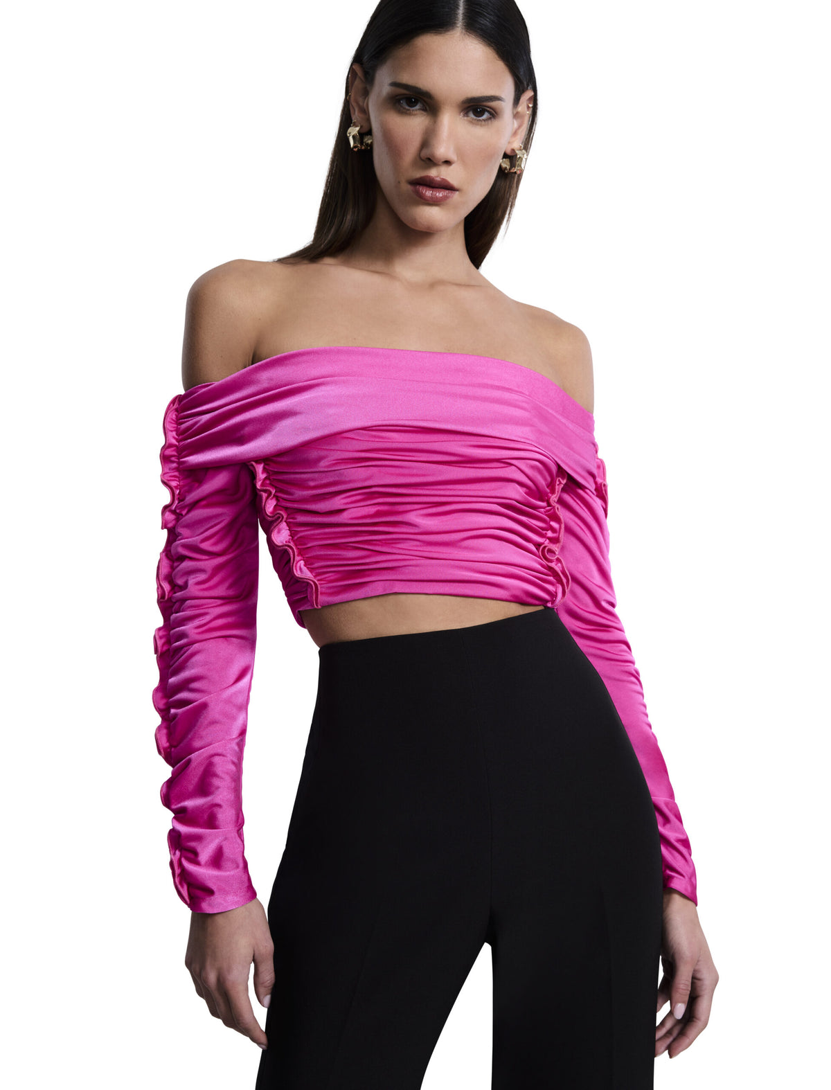 BCBGMAXAZARIA Lettuseruffle Off Shoulder Top