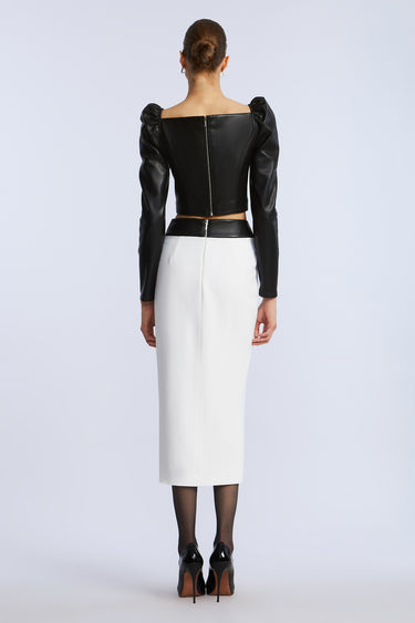 BCBGMAXAZARIA Puff Sleeve Leather Top