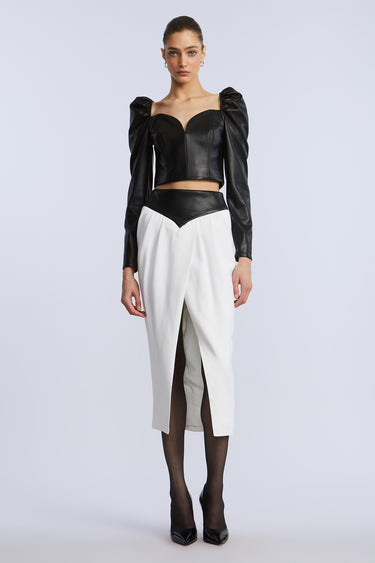 BCBGMAXAZARIA Puff Sleeve Leather Top