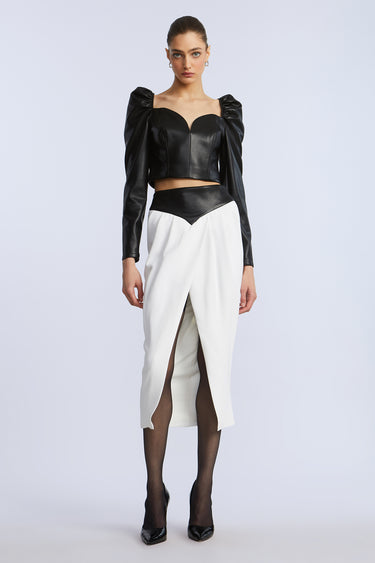 BCBGMAXAZARIA Puff Sleeve Leather Top