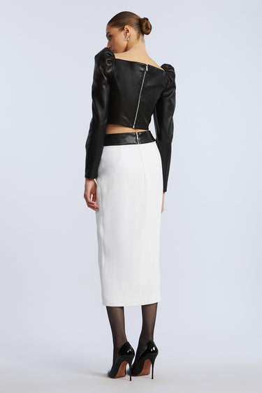 BCBGMAXAZARIA Puff Sleeve Leather Top