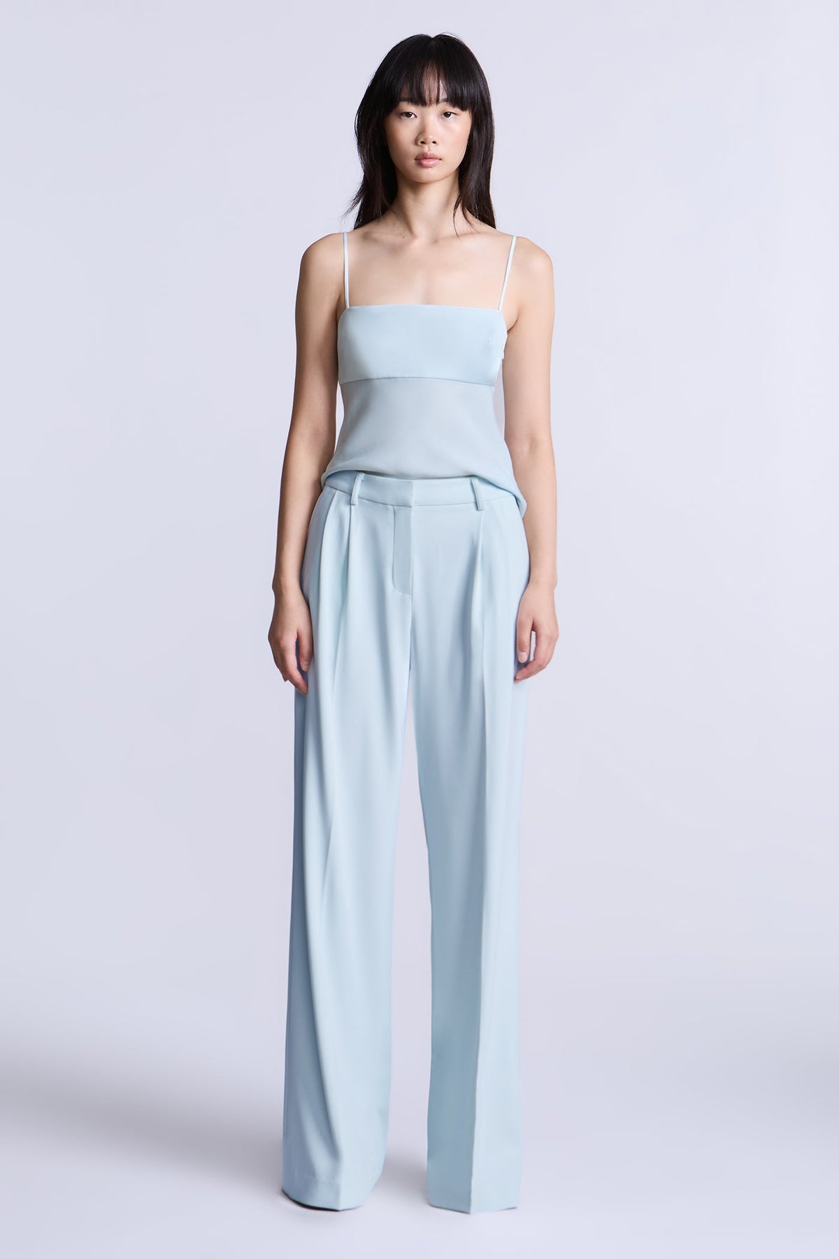 BCBGMAXAZARIA Katie Top Aqua blue camisole with a smooth fitted bodice and delicate straps for a barely-there feel