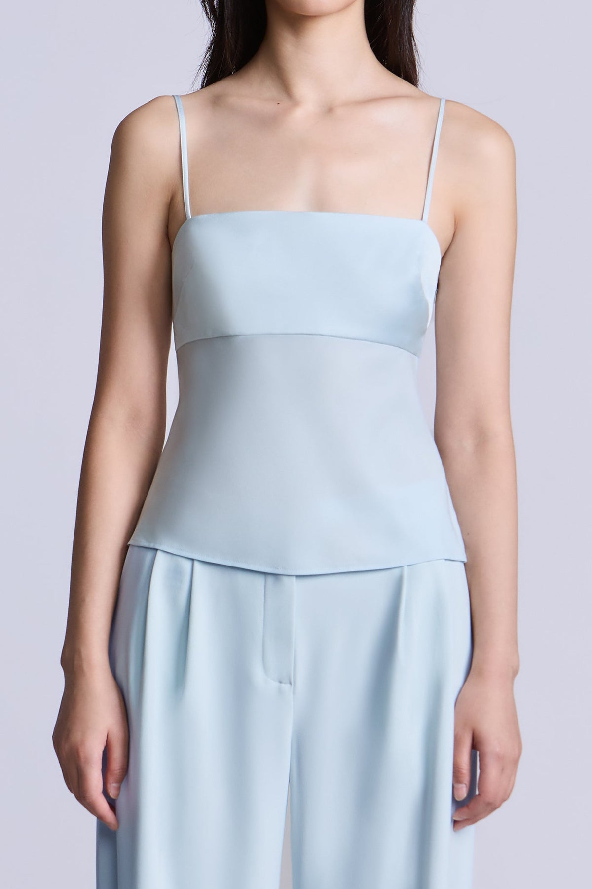 BCBGMAXAZARIA Katie Top Aqua blue camisole with a smooth fitted bodice and delicate straps for a barely-there feel