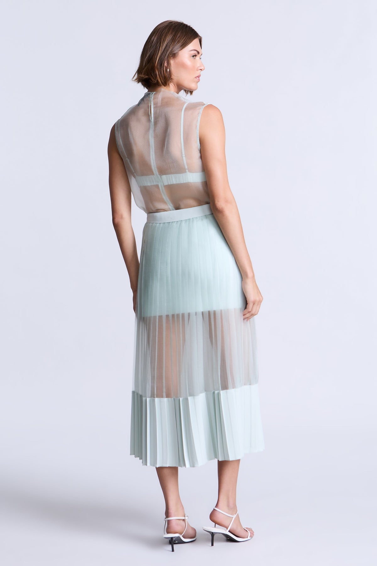 BCBGMAXAZARIA Erin Softly pleated midi skirt in an airy aqua hue