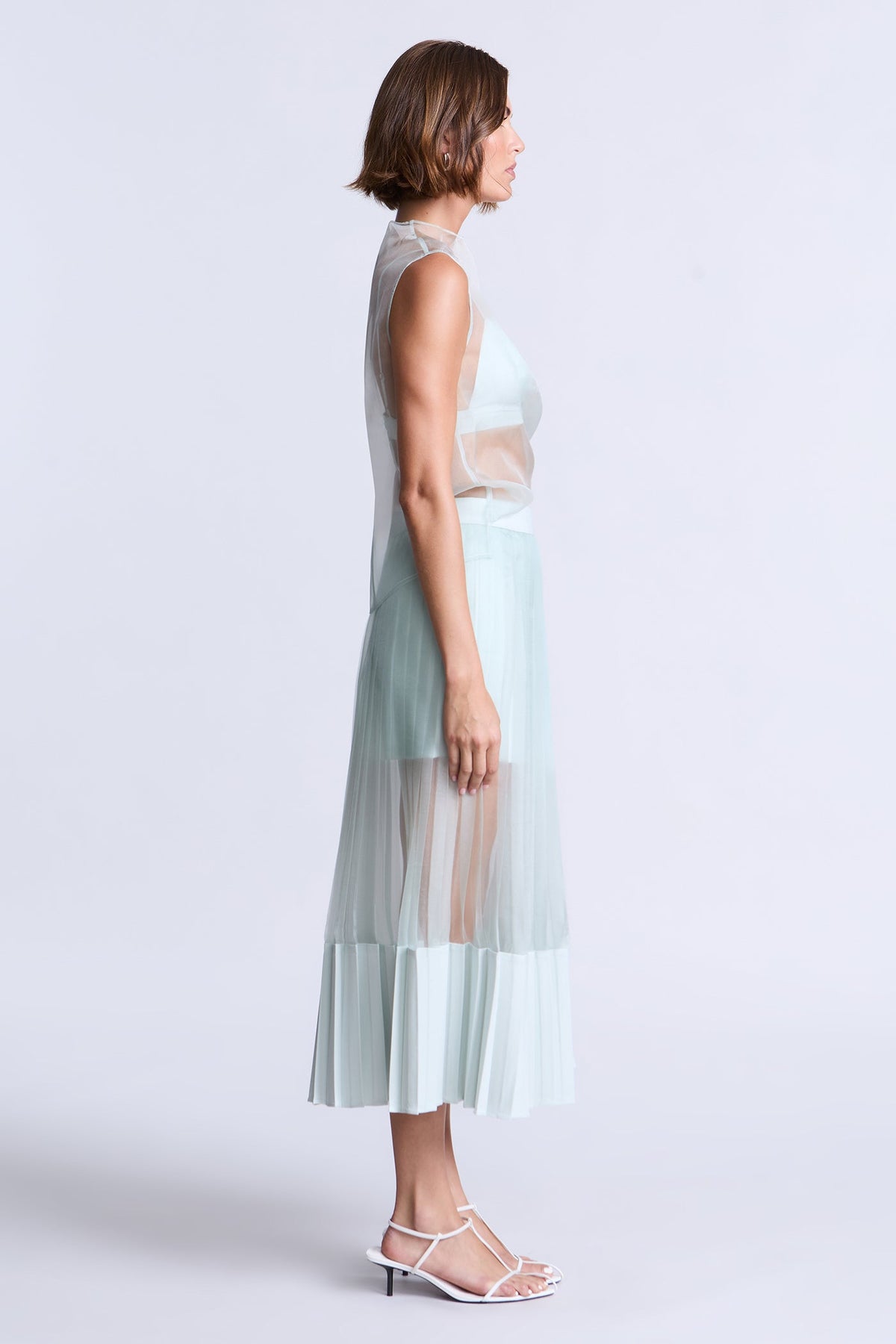 BCBGMAXAZARIA Erin Softly pleated midi skirt in an airy aqua hue