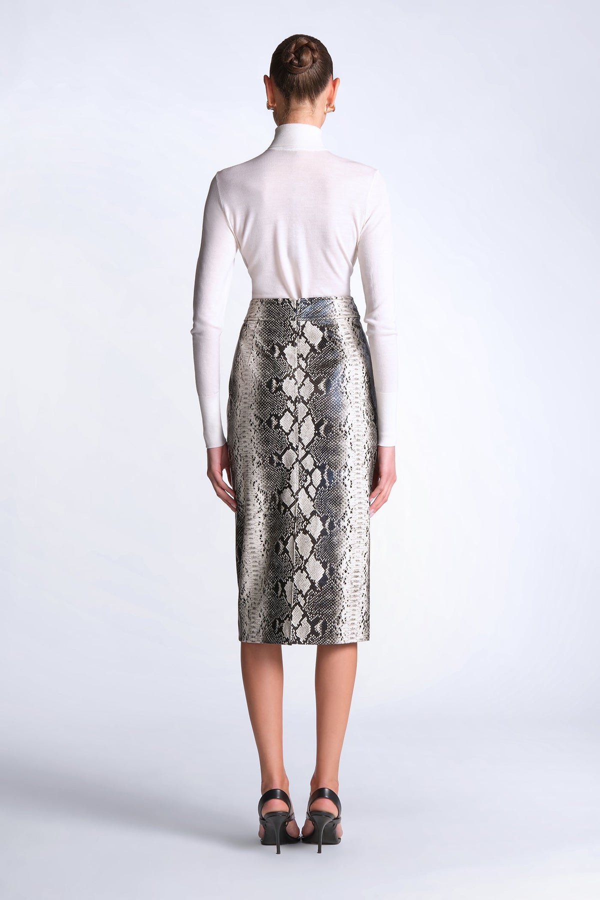 BCBGMAXAZARIA Lourdes Printed Python-print pencil skirt cut with a structured glossy