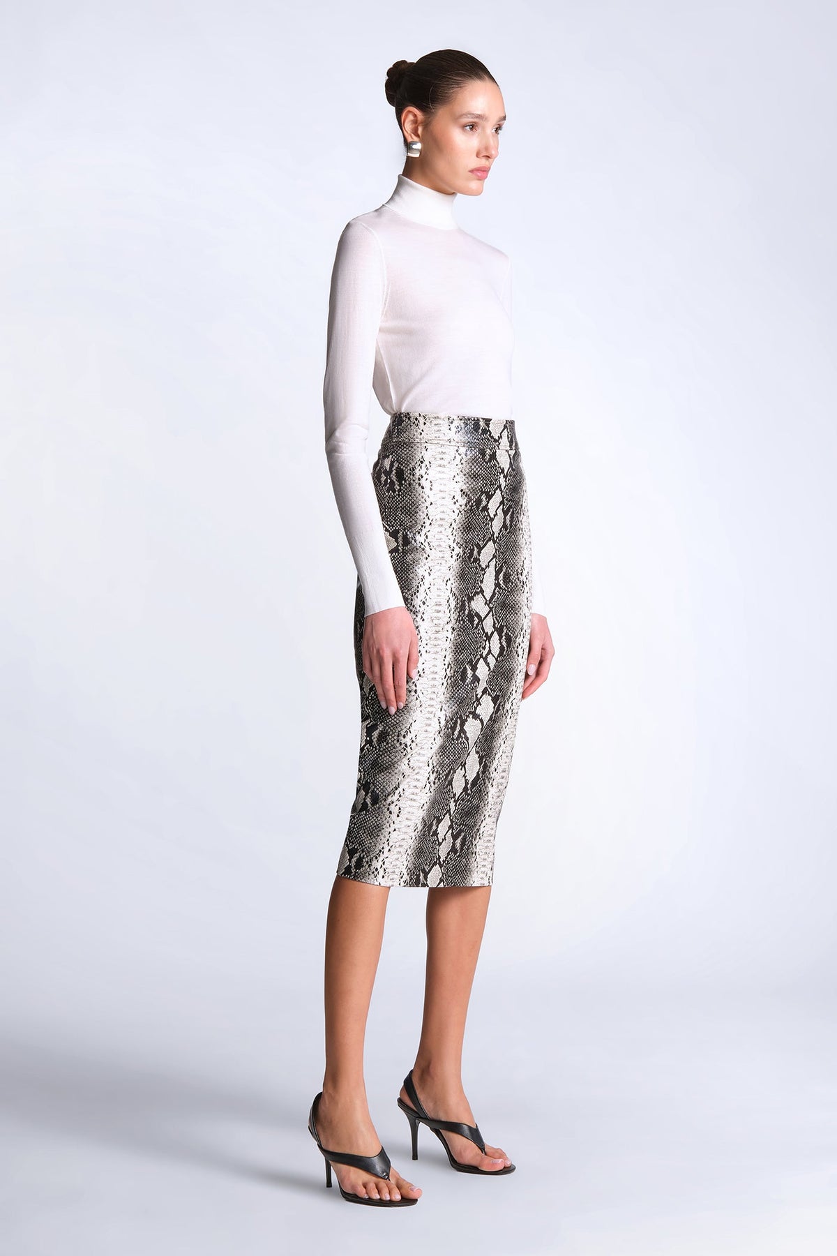 BCBGMAXAZARIA Lourdes Printed Python-print pencil skirt cut with a structured glossy