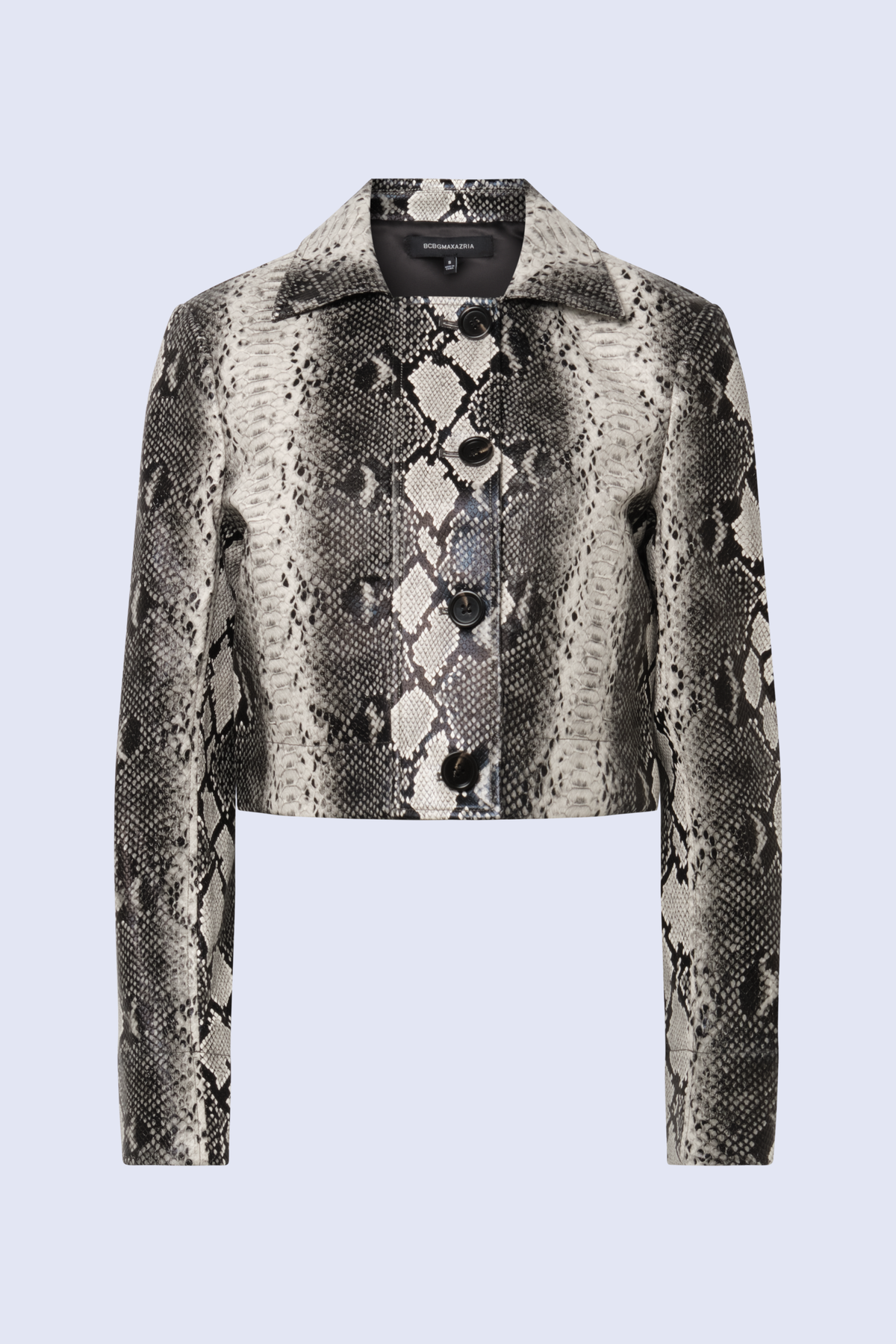 BCBGMAXAZARIA Paloma Printed Jacket Cropped python cut with a structured hand and glossy finish.