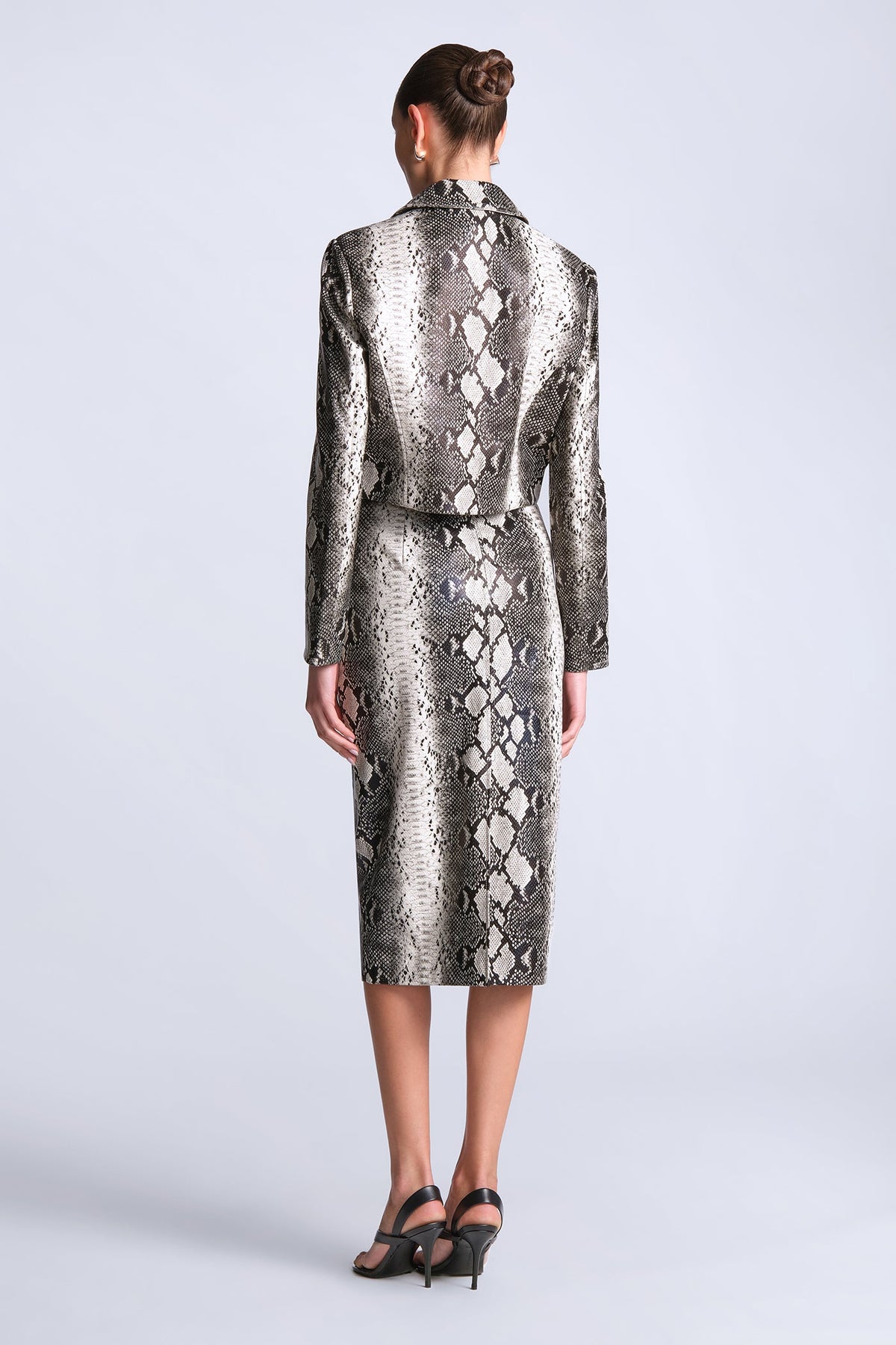 BCBGMAXAZARIA Paloma Printed Jacket Cropped python cut with a structured hand and glossy finish.