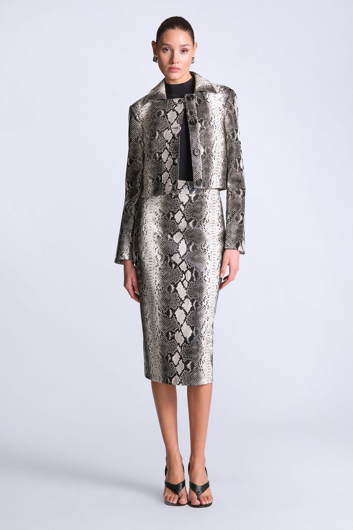 BCBGMAXAZARIA Lourdes Printed Python-print pencil skirt cut with a structured glossy