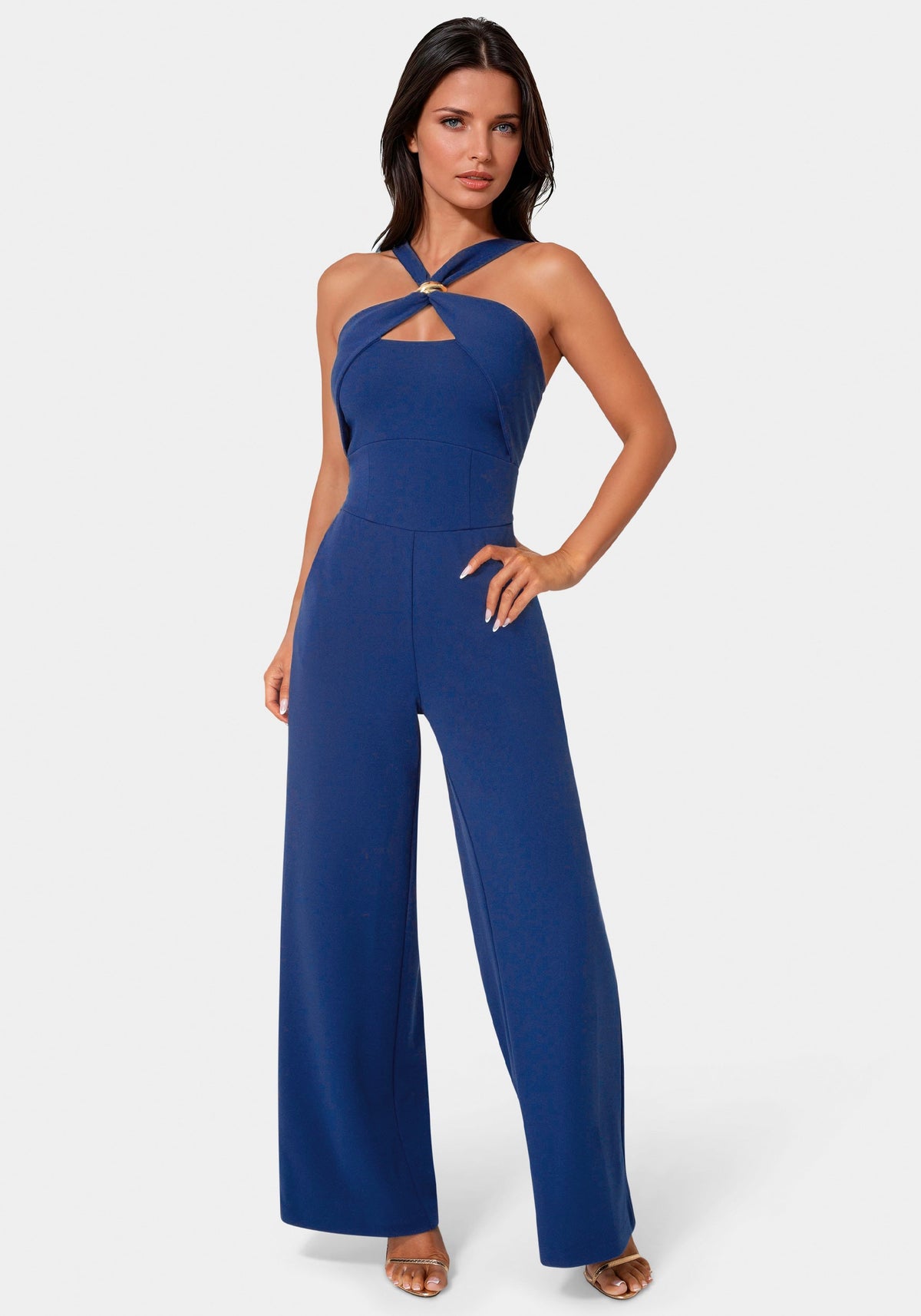 Bebe Knit Crepe Twist Wide-Leg Jumpsuit