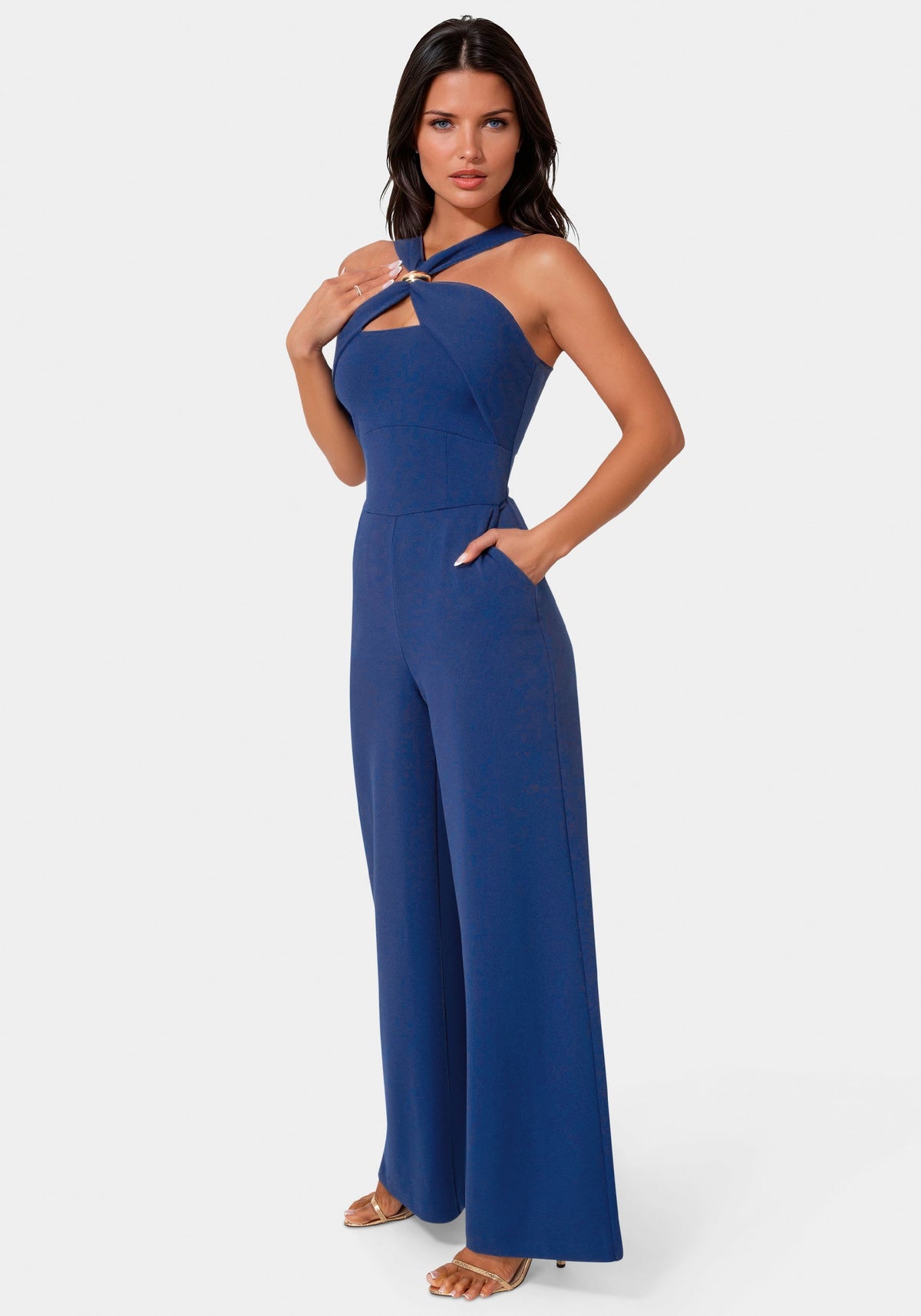 Bebe Knit Crepe Twist Wide-Leg Jumpsuit