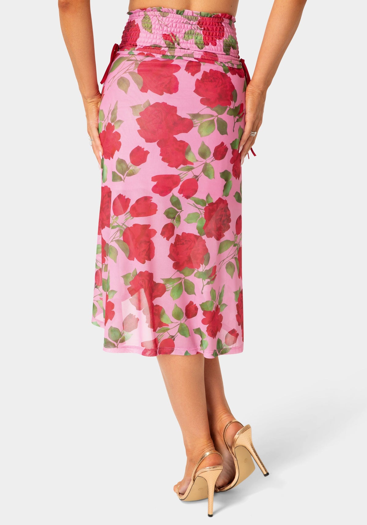 Bebe Floral Printed Mesh Maxi Skirt