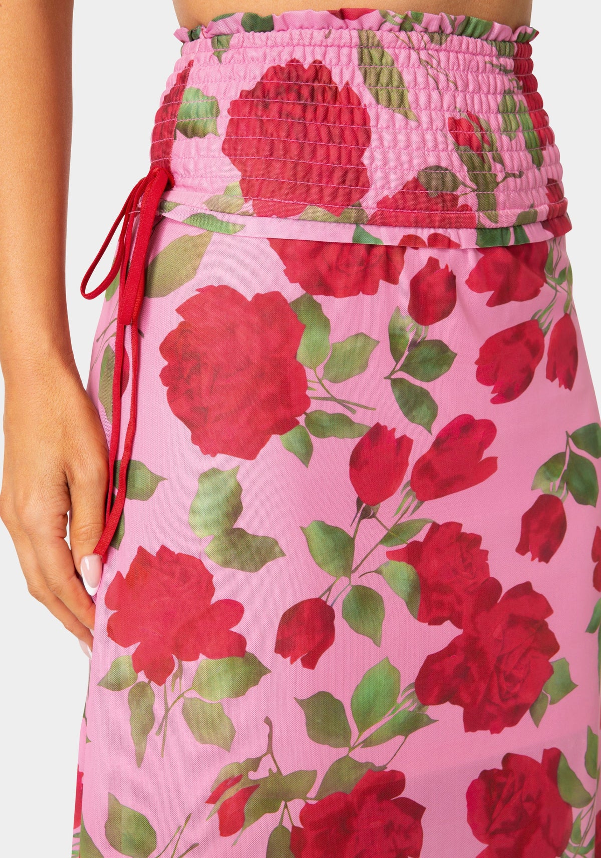Bebe Floral Printed Mesh Maxi Skirt