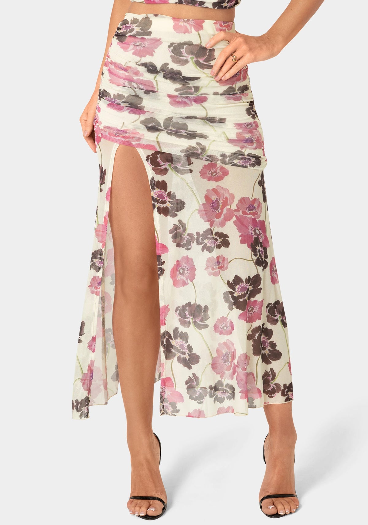 Bebe Maxi Mesh Shirred Skirt
