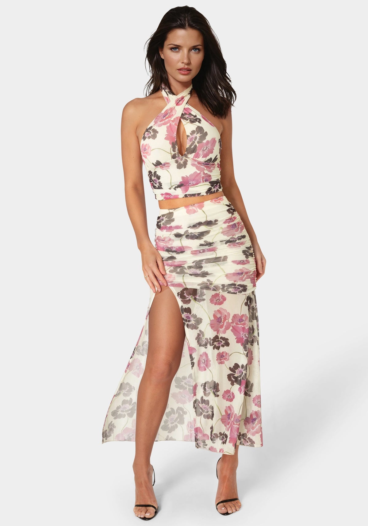 Bebe Maxi Mesh Shirred Skirt