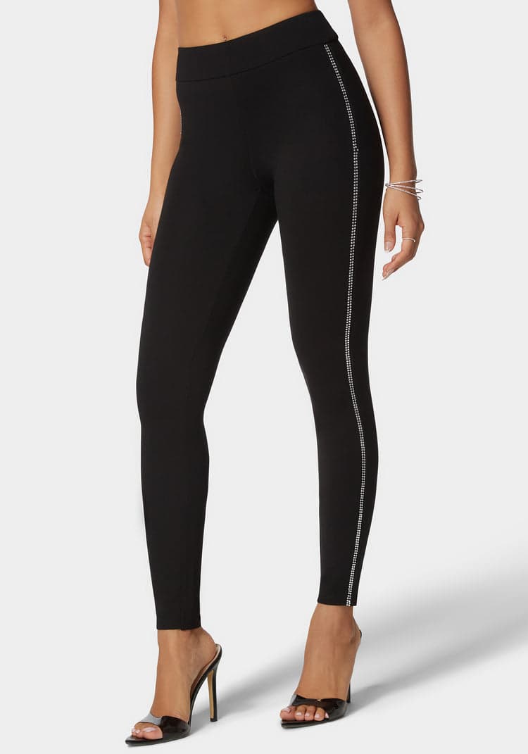 Bebe High Waist Rhinestone Detail Pdr Legging