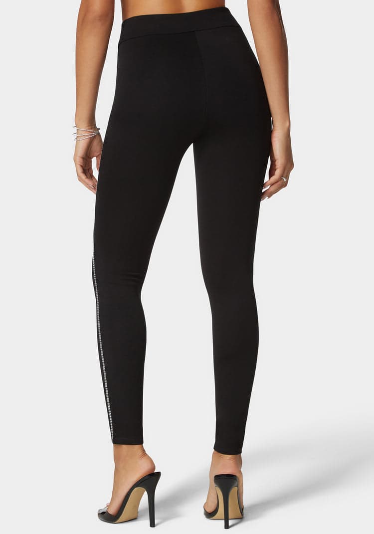 Bebe High Waist Rhinestone Detail Pdr Legging