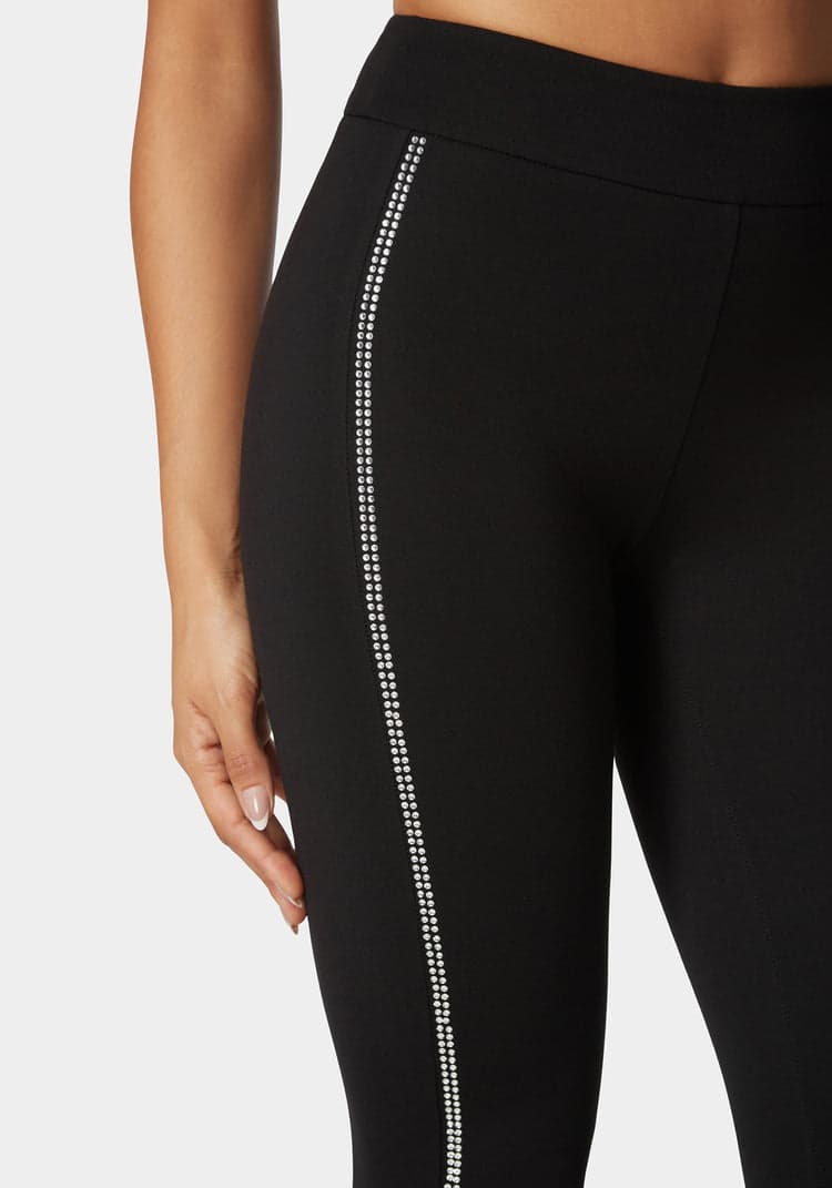 Bebe High Waist Rhinestone Detail Pdr Legging