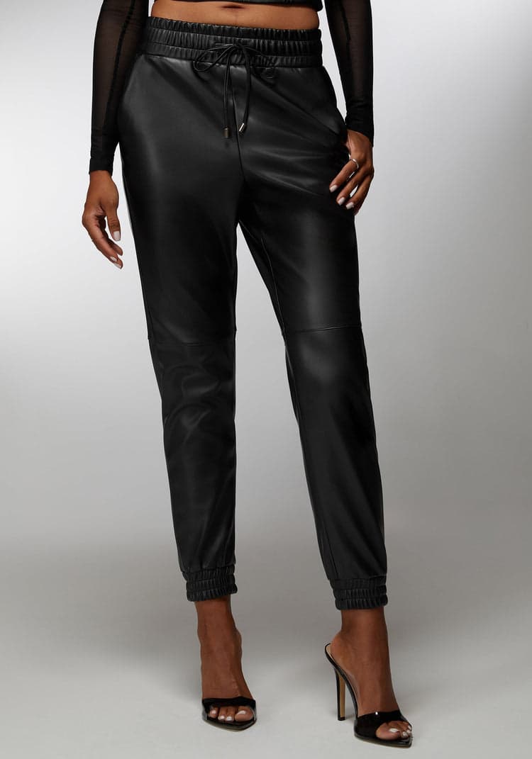 Bebe Natural Waist Vegan Leather Jogger
