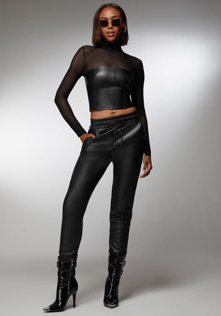 Bebe Natural Waist Vegan Leather Jogger
