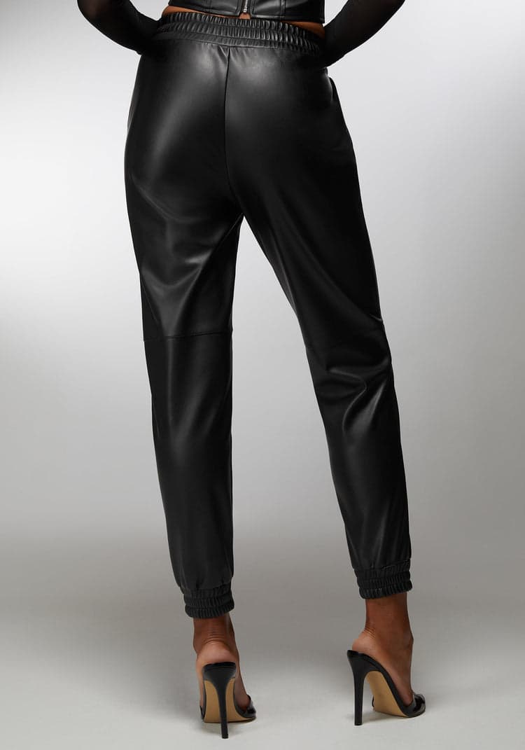 Bebe Natural Waist Vegan Leather Jogger
