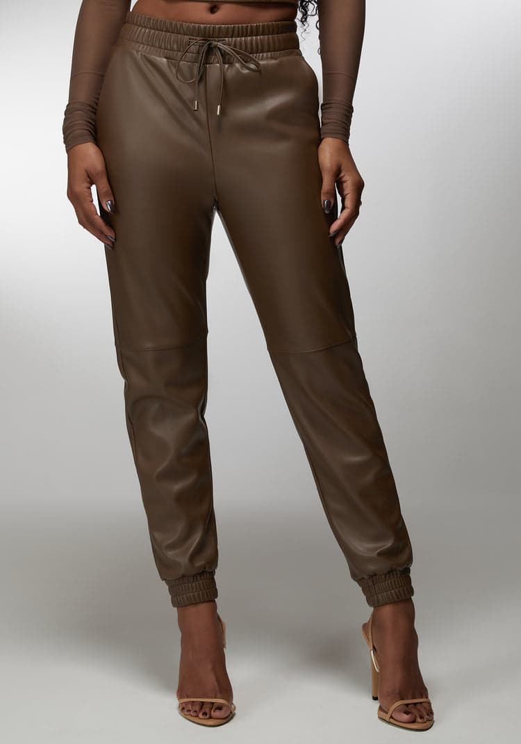 Bebe Natural Waist Vegan Leather Jogger