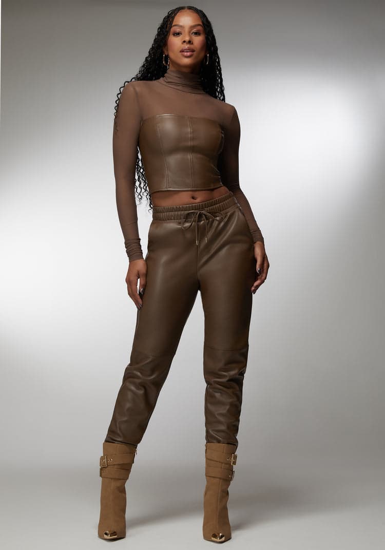 Bebe Natural Waist Vegan Leather Jogger