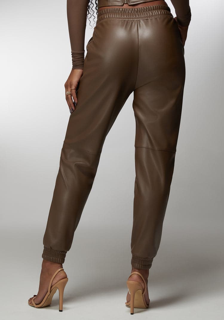 Bebe Natural Waist Vegan Leather Jogger