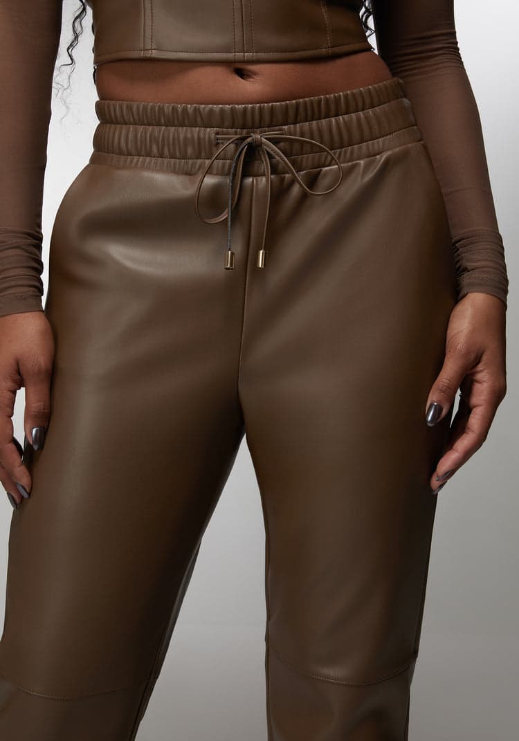 Bebe Natural Waist Vegan Leather Jogger