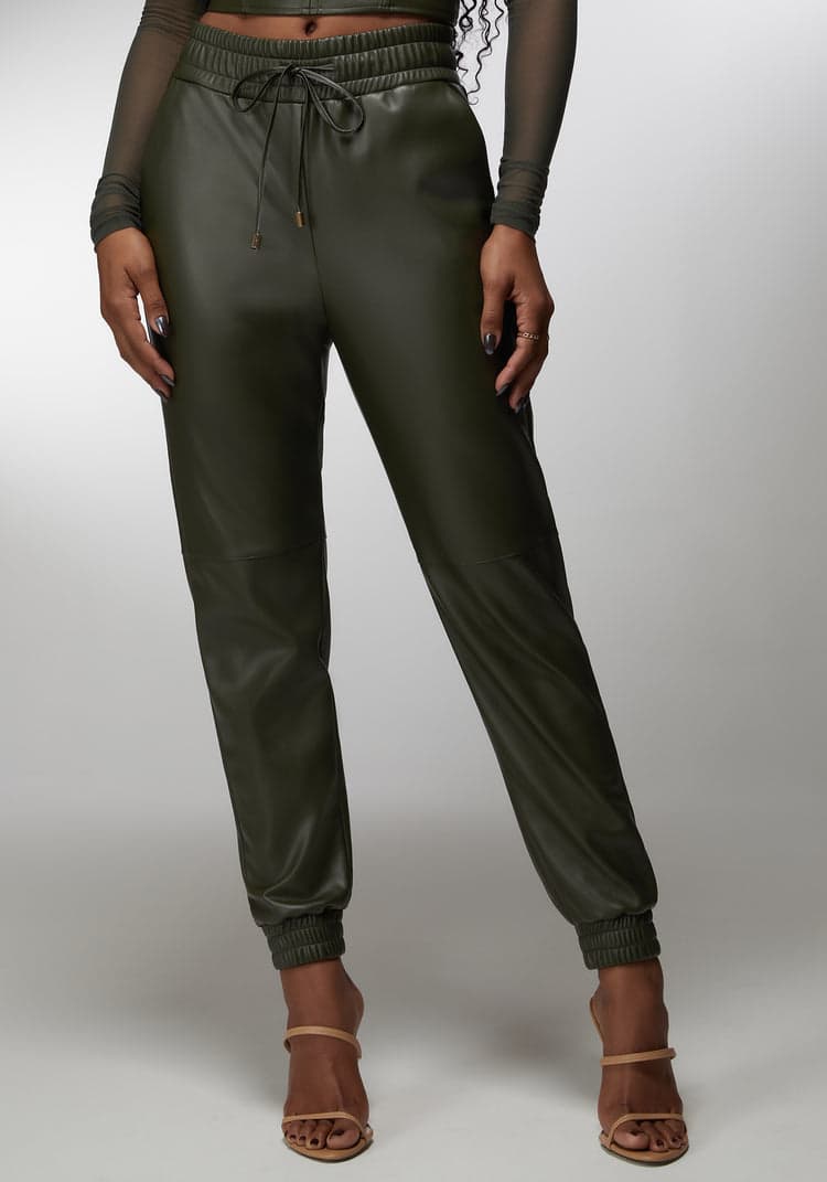 Bebe Natural Waist Vegan Leather Jogger