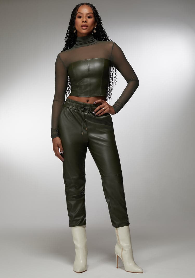 Bebe Natural Waist Vegan Leather Jogger