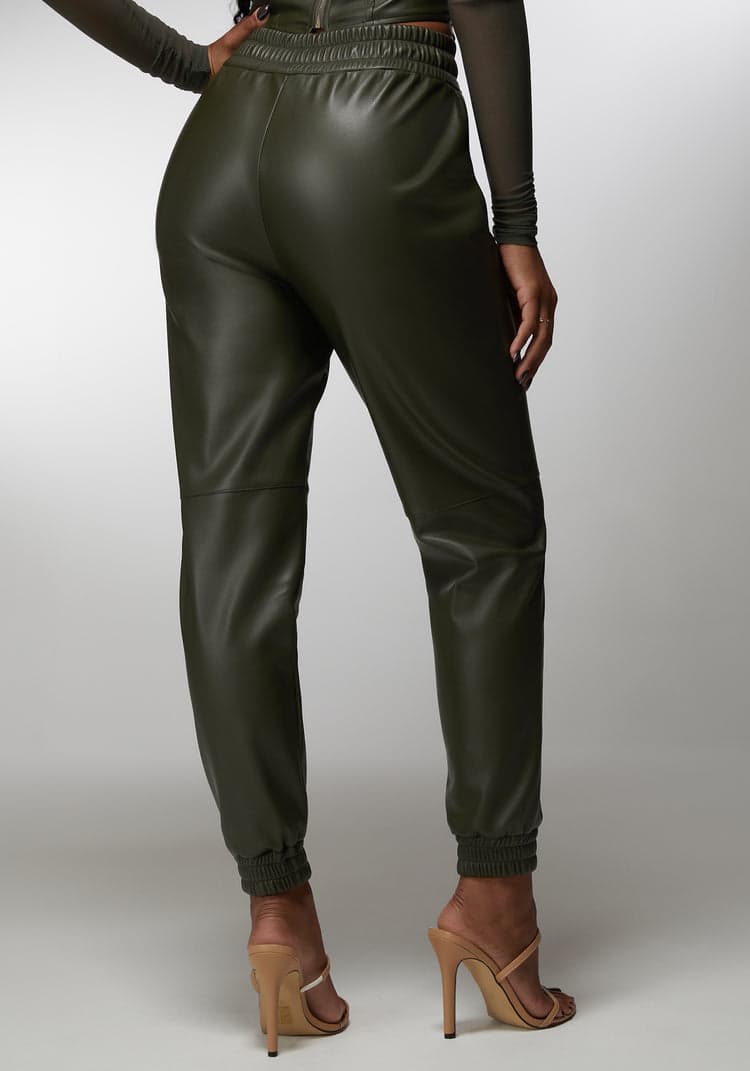 Bebe Natural Waist Vegan Leather Jogger