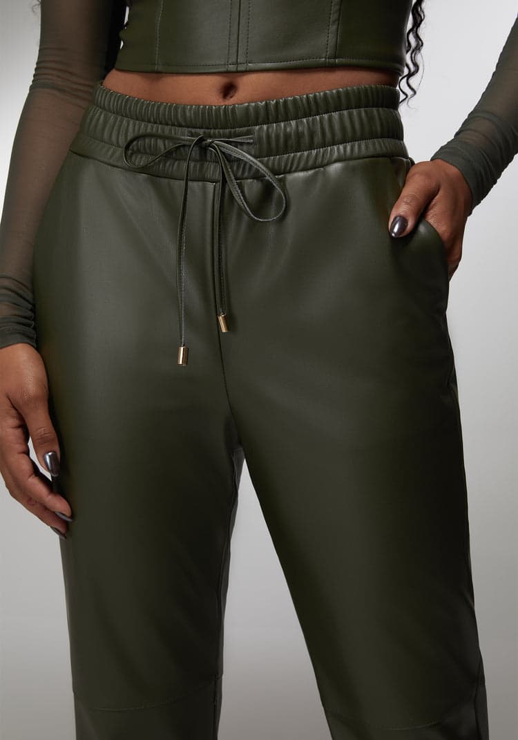 Bebe Natural Waist Vegan Leather Jogger